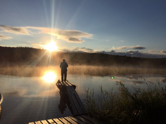 Východ slunce a ranní rybaření na jezeru