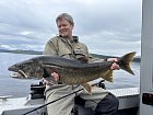 siven obrovsky - namaycush delky 100 cm uloveny na driftovany streamer