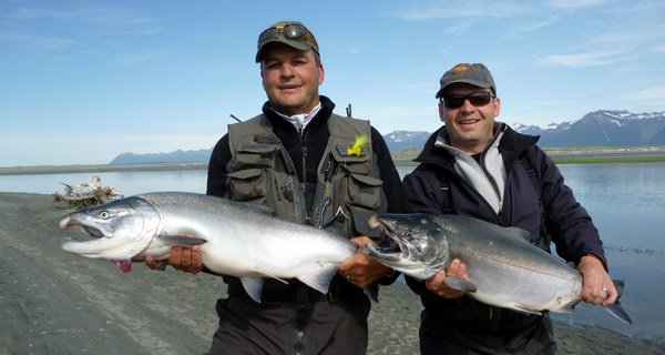 lososi kisuc uloveni v zari pri jednodennim vyletu na Aljasku