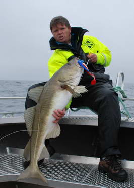treska 105 cm, 3. cervenec, ulovena na modrobily jighead treska 105 cm, 3. cervenec, ulovena na modrobily jighead