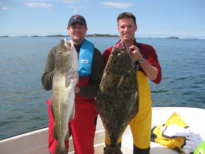 halibut 14 kg a treska obecna z Bremanger, cerven halibut 14 kg a treska obecna z Bremanger, cerven